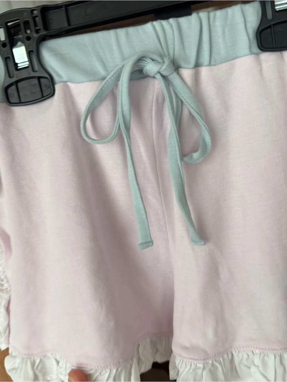 Bella Bliss pima ruffle shorts polly tulip teal light pink girls white cotton